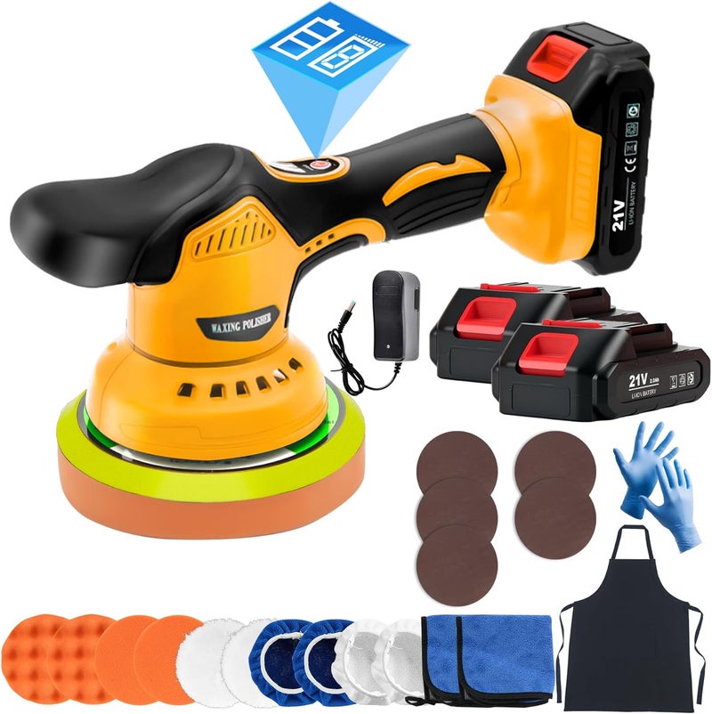 Ofeace Cordless Car Polisher Kit for Waxing & Scratch Removal, Beginner-Friendly 6-Inch Car Buffer with 2×21V Batteries, 8-Speed Max 6000 RPM, Orbital Polisher, 21-Piece Detailing Set - Image 1